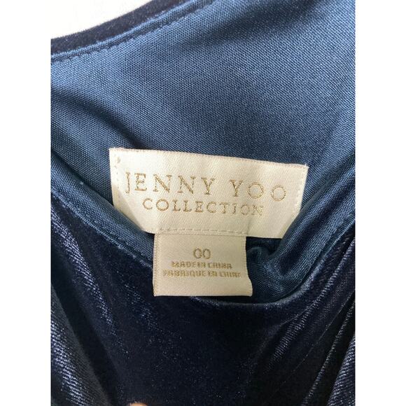 Jenny Yoo Size 00 Velvet One Shoulder Split Maxi Color French Blue Cybill Gown - Picture 5 of 11